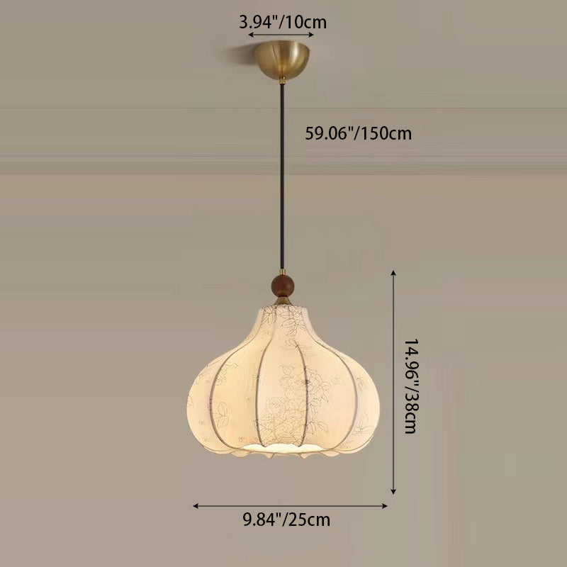 Traditionelle Vintage-Kuppel Metall Asche Holz Stoff 3/5-Licht Pendelleuchte Für Schlafzimmer 