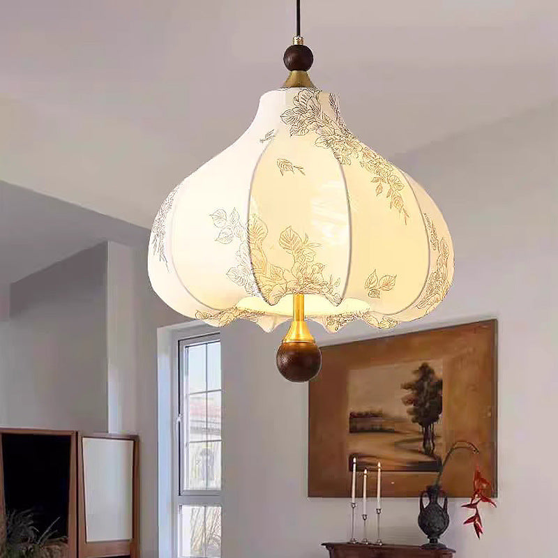 Traditionelle Vintage-Kuppel Metall Asche Holz Stoff 3/5-Licht Pendelleuchte Für Schlafzimmer 