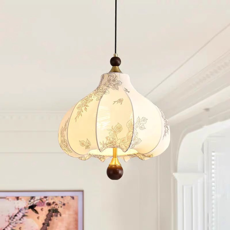 Traditionelle Vintage-Kuppel Metall Asche Holz Stoff 3/5-Licht Pendelleuchte Für Schlafzimmer 