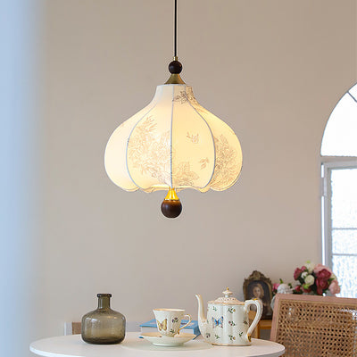Traditionelle Vintage-Kuppel Metall Asche Holz Stoff 3/5-Licht Pendelleuchte Für Schlafzimmer 