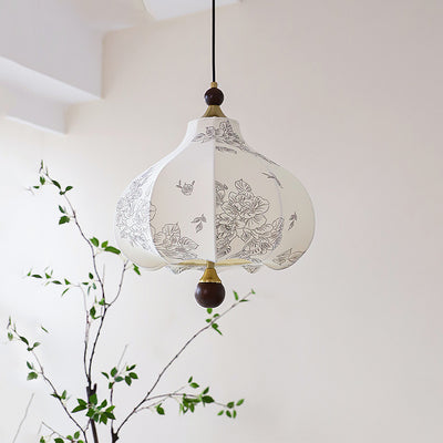 Traditionelle Vintage-Kuppel Metall Asche Holz Stoff 3/5-Licht Pendelleuchte Für Schlafzimmer 
