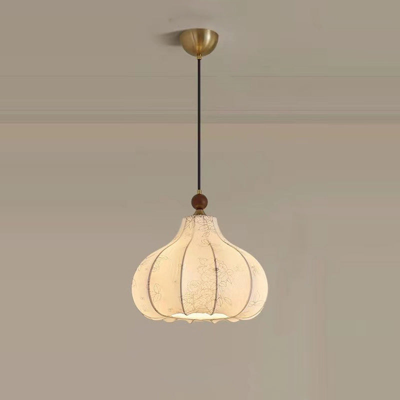 Traditionelle Vintage-Kuppel Metall Asche Holz Stoff 3/5-Licht Pendelleuchte Für Schlafzimmer 