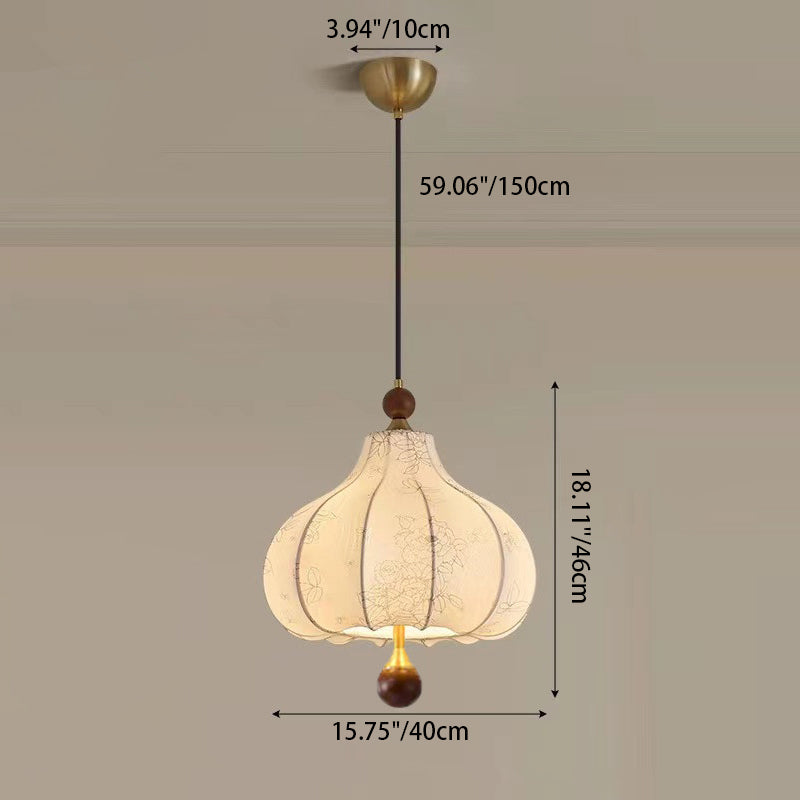 Traditionelle Vintage-Kuppel Metall Asche Holz Stoff 3/5-Licht Pendelleuchte Für Schlafzimmer 