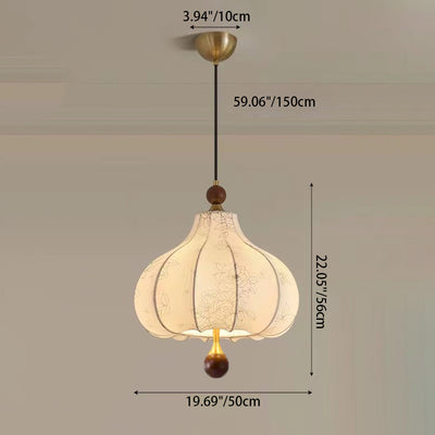 Traditionelle Vintage-Kuppel Metall Asche Holz Stoff 3/5-Licht Pendelleuchte Für Schlafzimmer 