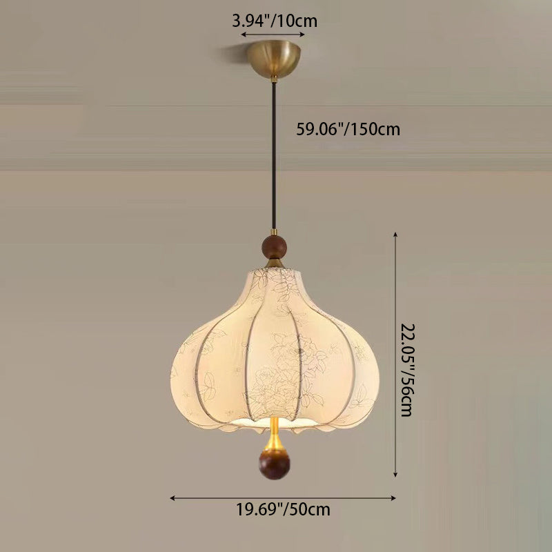 Traditionelle Vintage-Kuppel Metall Asche Holz Stoff 3/5-Licht Pendelleuchte Für Schlafzimmer 