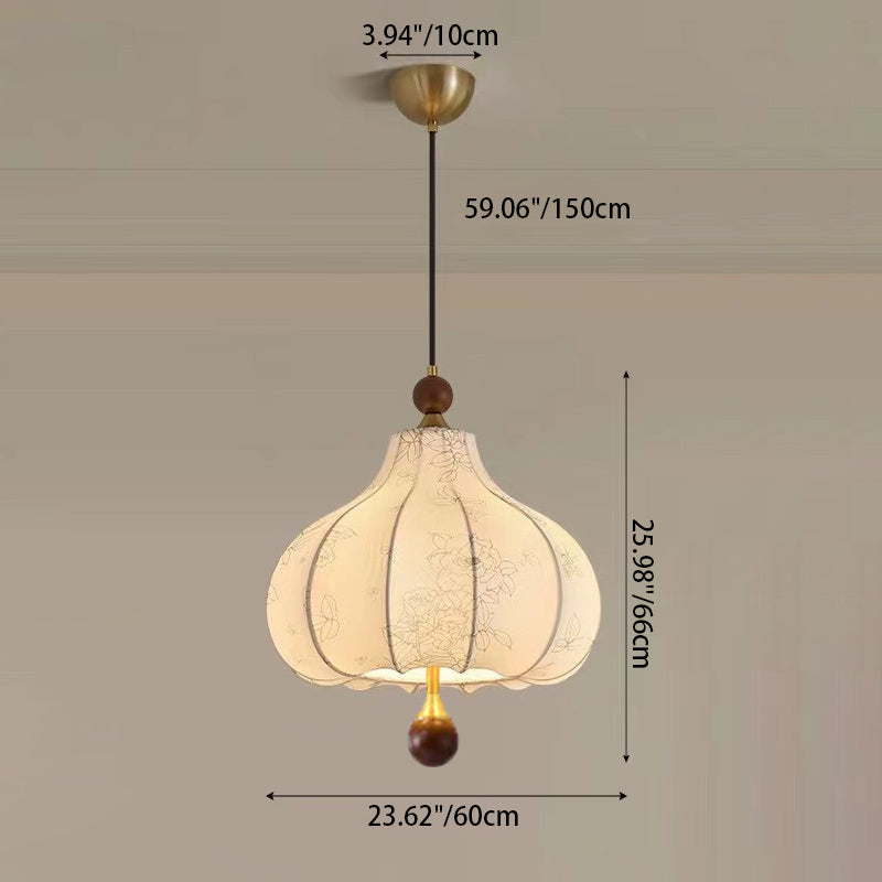 Traditionelle Vintage-Kuppel Metall Asche Holz Stoff 3/5-Licht Pendelleuchte Für Schlafzimmer 