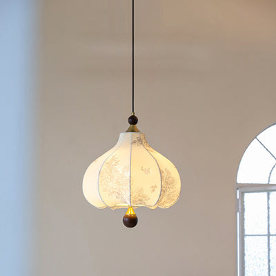 Traditionelle Vintage-Kuppel Metall Asche Holz Stoff 3/5-Licht Pendelleuchte Für Schlafzimmer 