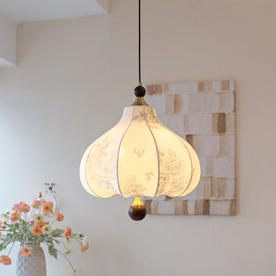 Traditionelle Vintage-Kuppel Metall Asche Holz Stoff 3/5-Licht Pendelleuchte Für Schlafzimmer 