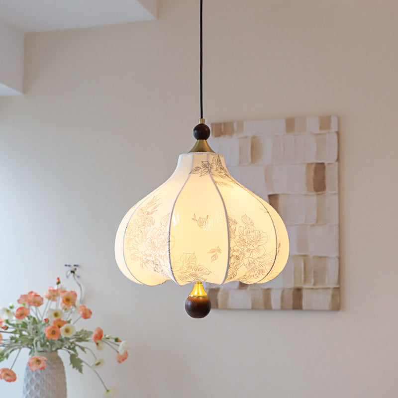 Traditionelle Vintage-Kuppel Metall Asche Holz Stoff 3/5-Licht Pendelleuchte Für Schlafzimmer 