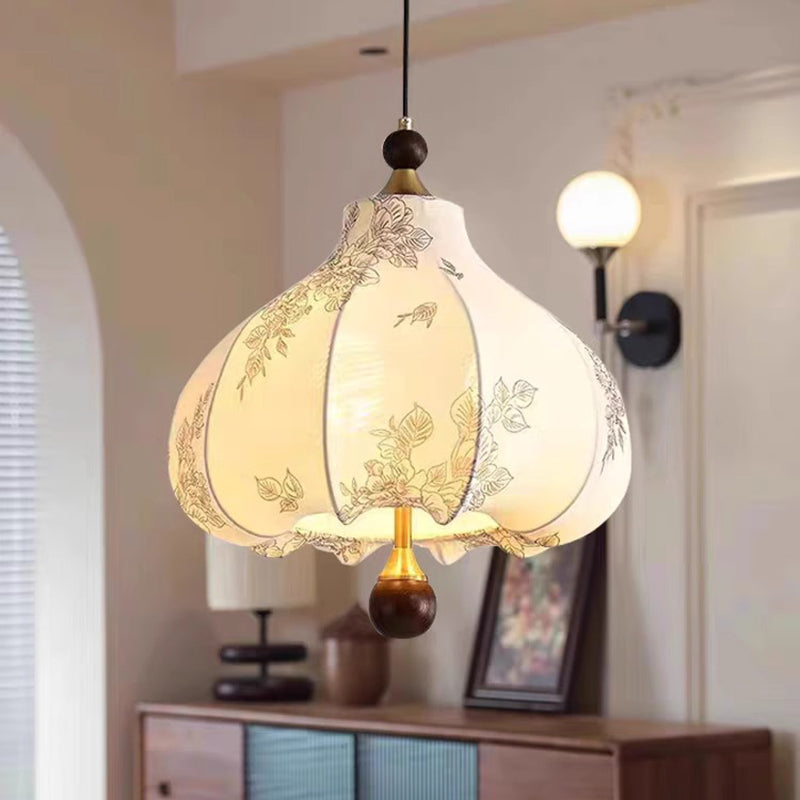 Traditionelle Vintage-Kuppel Metall Asche Holz Stoff 3/5-Licht Pendelleuchte Für Schlafzimmer 