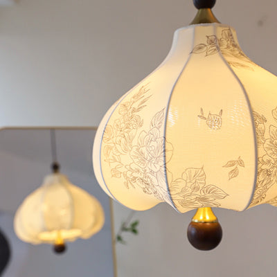 Traditionelle Vintage-Kuppel Metall Asche Holz Stoff 3/5-Licht Pendelleuchte Für Schlafzimmer 