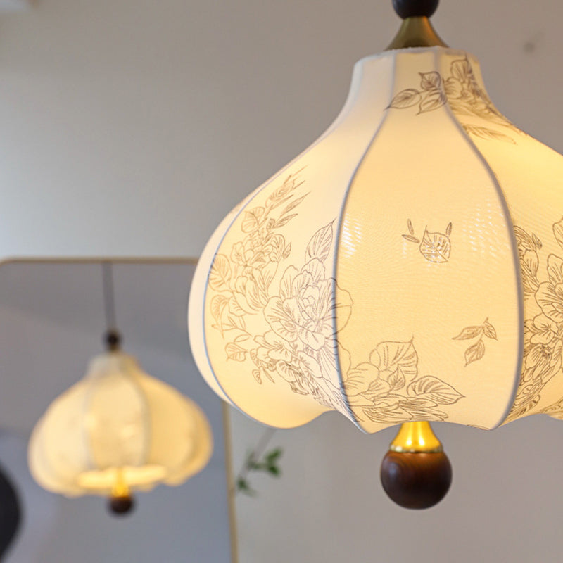 Traditionelle Vintage-Kuppel Metall Asche Holz Stoff 3/5-Licht Pendelleuchte Für Schlafzimmer 