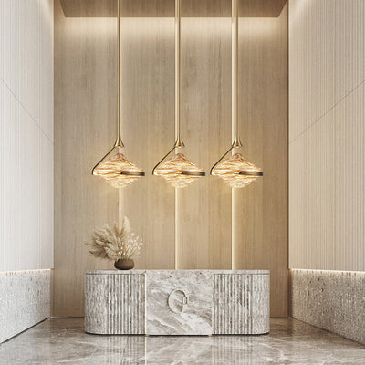 Modern Art Deco Diamond-Shaped Glass Iron LED Pendant Light For Bedroom