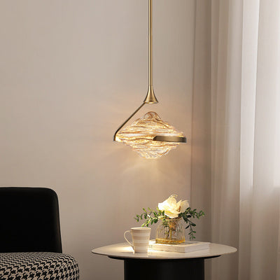 Modern Art Deco Diamond-Shaped Glass Iron LED Pendant Light For Bedroom