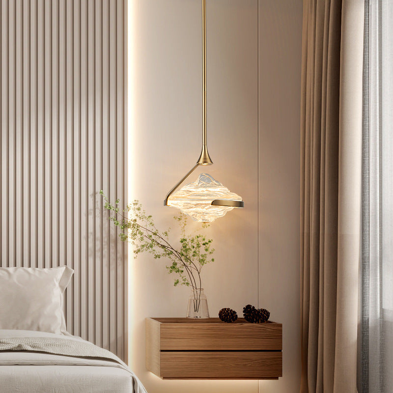Modern Art Deco Diamond-Shaped Glass Iron LED Pendant Light For Bedroom