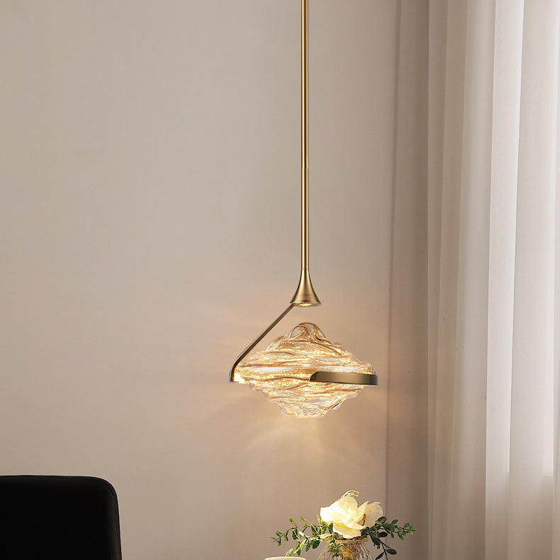 Modern Art Deco Diamond-Shaped Glass Iron LED Pendant Light For Bedroom
