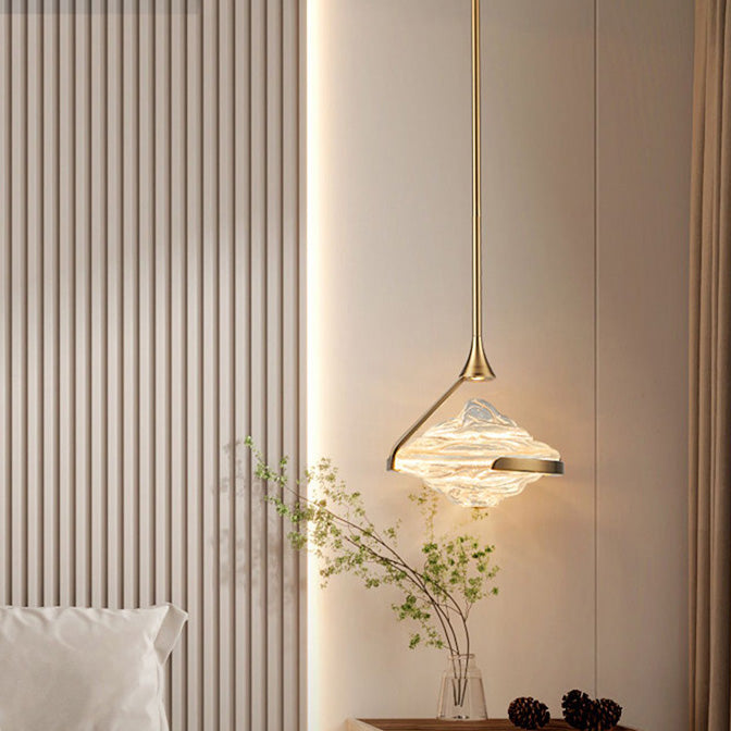 Modern Art Deco Diamond-Shaped Glass Iron LED Pendant Light For Bedroom
