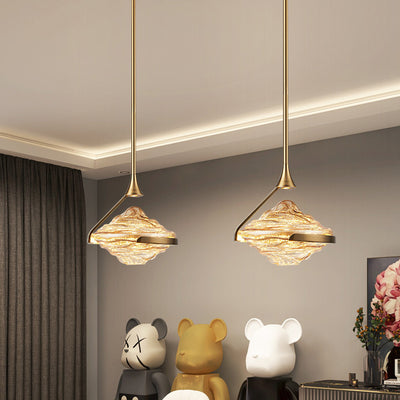 Modern Art Deco Diamond-Shaped Glass Iron LED Pendant Light For Bedroom