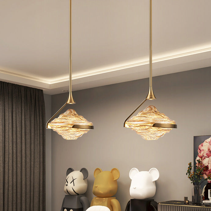 Modern Art Deco Diamond-Shaped Glass Iron LED Pendant Light For Bedroom