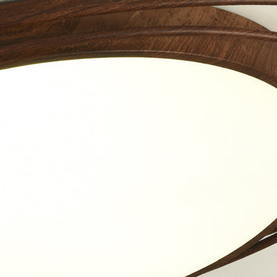 Traditional Chinese Round Wood Grain Iron Acrylic Flush Mount Ceiling Light For Bedroom