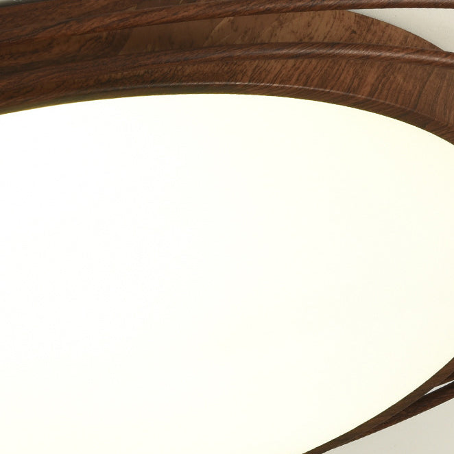 Traditional Chinese Round Wood Grain Iron Acrylic Flush Mount Ceiling Light For Bedroom