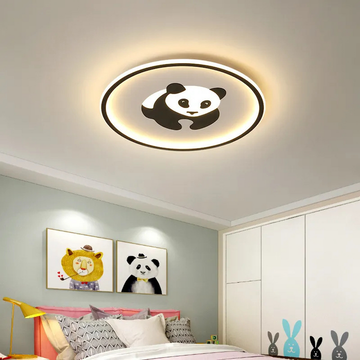 Plafonnier LED rond contemporain en fer créatif avec panda pour chambre à coucher 