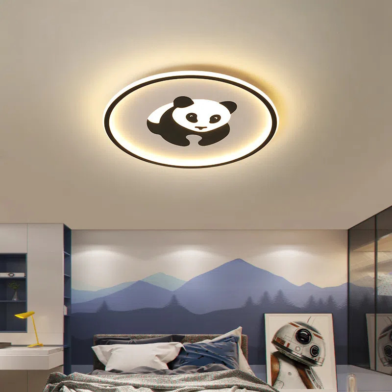 Plafonnier LED rond contemporain en fer créatif avec panda pour chambre à coucher 