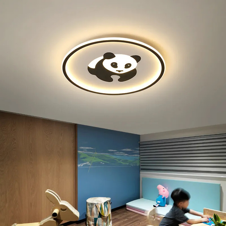 Plafonnier LED rond contemporain en fer créatif avec panda pour chambre à coucher 