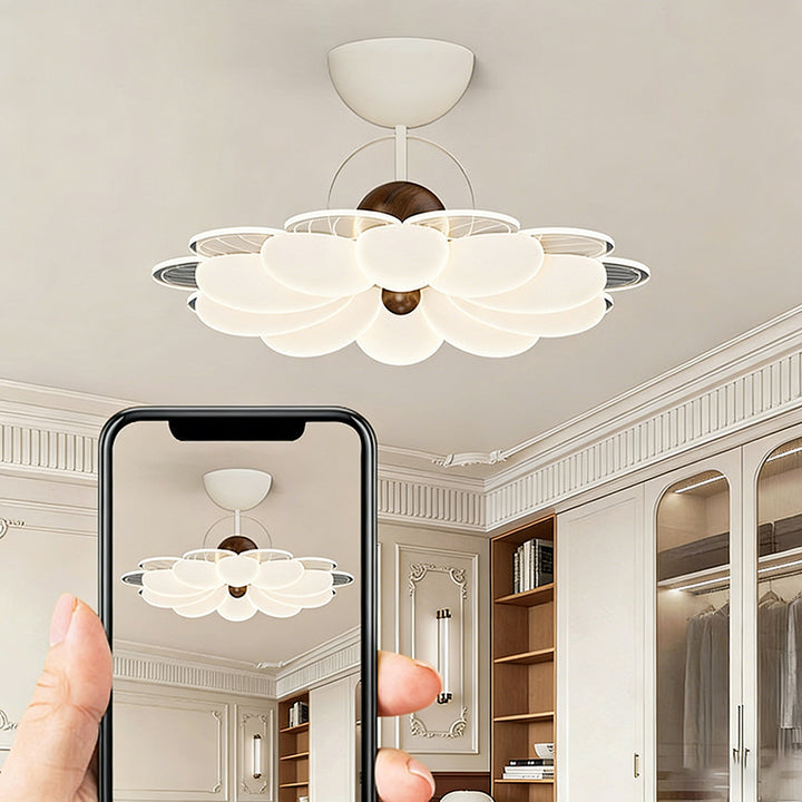 北欧モダン アイアン×アクリル フラワー型 LED セミフラッシュマウントシーリングライト リビングルーム・寝室用 