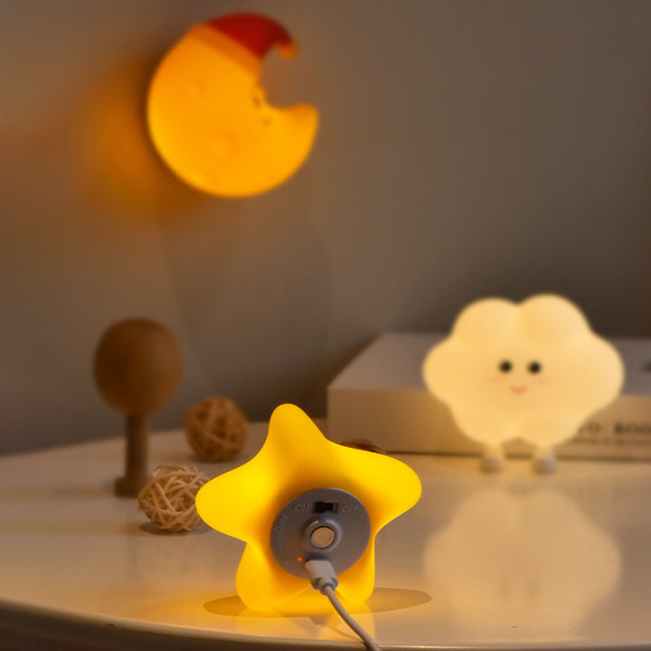 Contemporary Creative Silicone ABS Star Moon Cloud Kids USB Charging LED Table Lamp Night Light With Magnetic Design For Bedroom