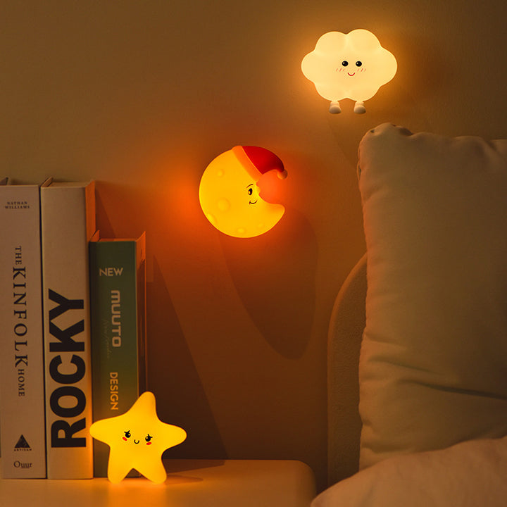 Contemporary Creative Silicone ABS Star Moon Cloud Kids USB Charging LED Table Lamp Night Light With Magnetic Design For Bedroom