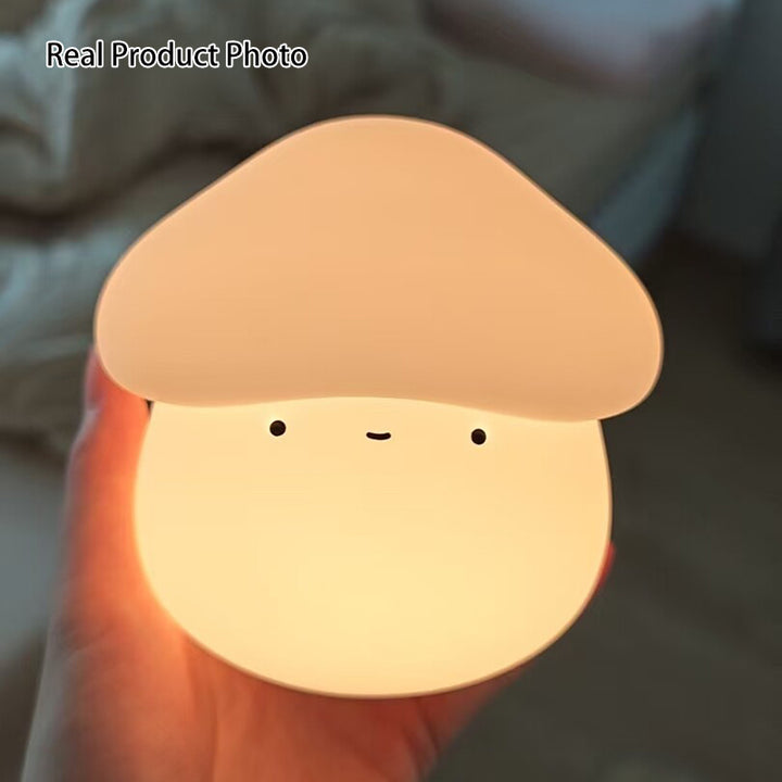 Lámpara de mesa LED recargable por USB para niños con forma de hongo, de ABS y silicona, luz nocturna con función de temporizador para dormitorio 