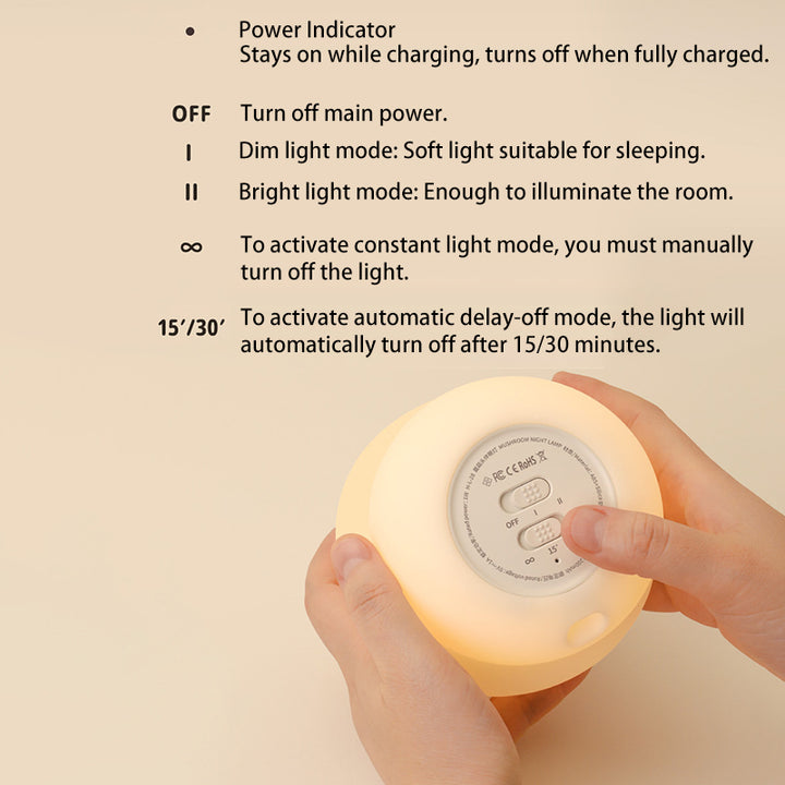 Lámpara de mesa LED recargable por USB para niños con forma de hongo, de ABS y silicona, luz nocturna con función de temporizador para dormitorio 