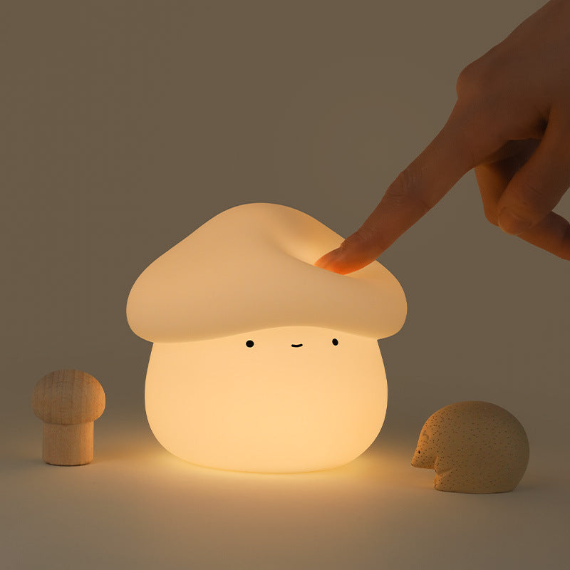 Lámpara de mesa LED recargable por USB para niños con forma de hongo, de ABS y silicona, luz nocturna con función de temporizador para dormitorio 