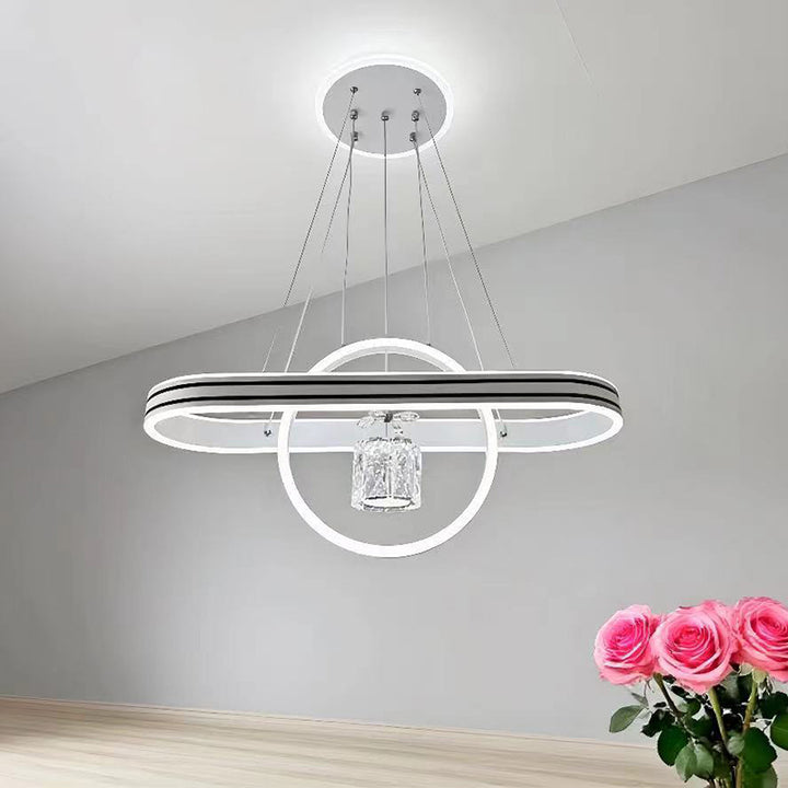 مصباح جزيرة LED دائري بشكل قلب بيضاوي من الألومنيوم الإبداعي المعاصر مع ثريا لغرفة الطعام 