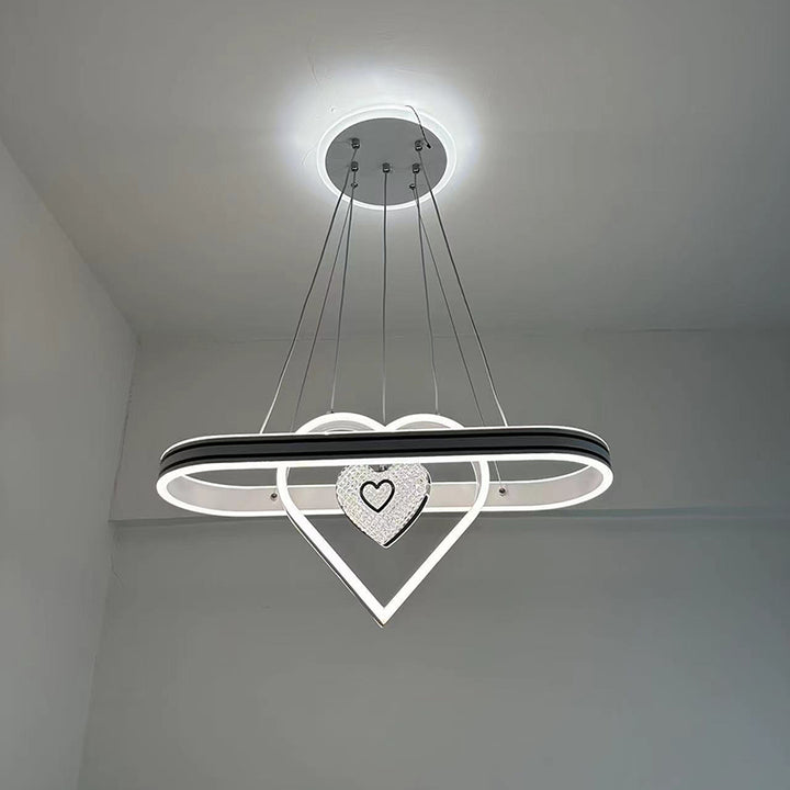 Contemporary Creative Aluminum Oval Heart-shaped Round LED Island Light Chandelier For Dining Room