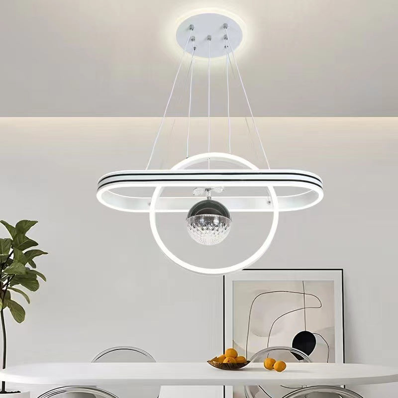 مصباح جزيرة LED دائري بشكل قلب بيضاوي من الألومنيوم الإبداعي المعاصر مع ثريا لغرفة الطعام 