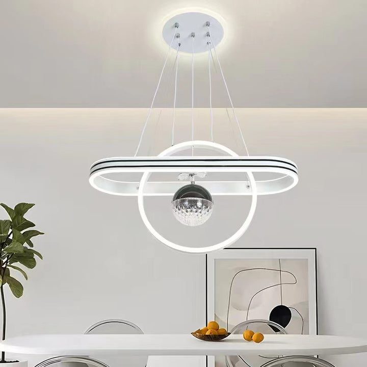 مصباح جزيرة LED دائري بشكل قلب بيضاوي من الألومنيوم الإبداعي المعاصر مع ثريا لغرفة الطعام 
