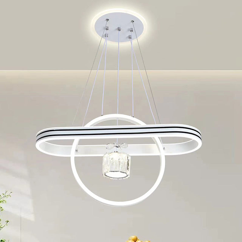 مصباح جزيرة LED دائري بشكل قلب بيضاوي من الألومنيوم الإبداعي المعاصر مع ثريا لغرفة الطعام 