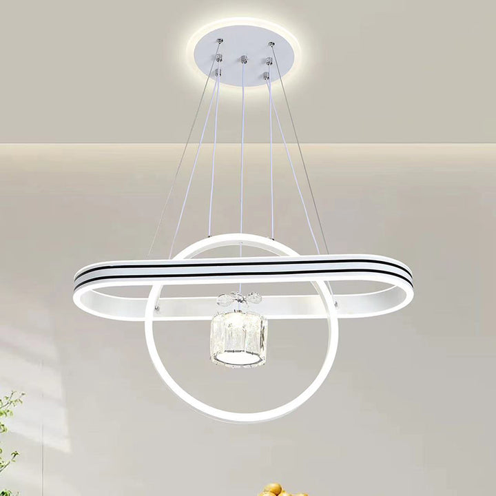 مصباح جزيرة LED دائري بشكل قلب بيضاوي من الألومنيوم الإبداعي المعاصر مع ثريا لغرفة الطعام 
