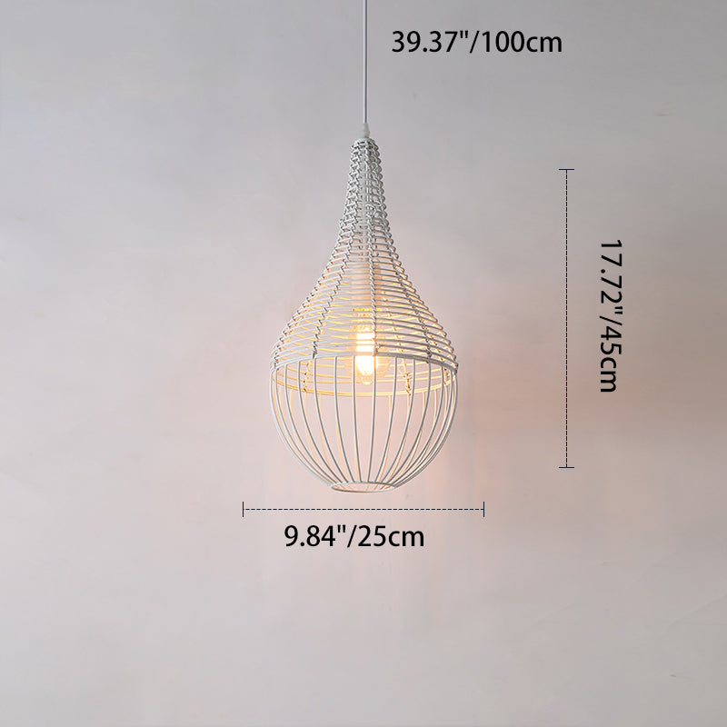 Lustre suspendu moderne minimaliste en métal et rotin en forme de goutte d&