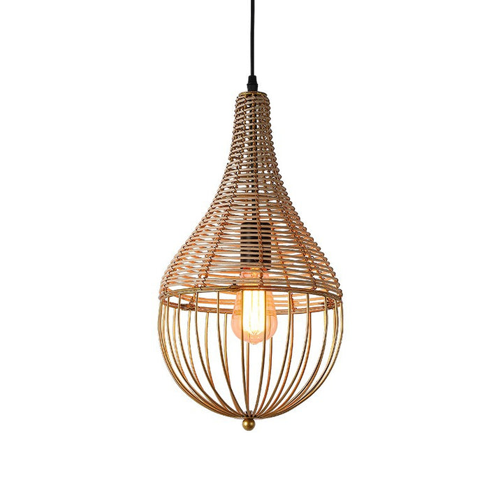 Lustre suspendu moderne minimaliste en métal et rotin en forme de goutte d&