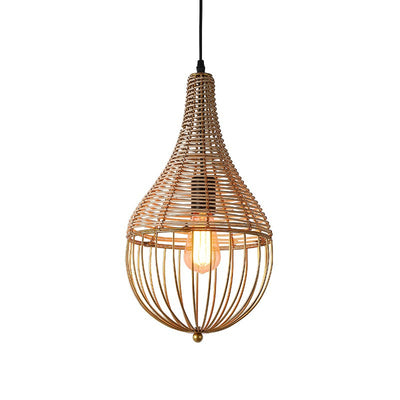 Moderne minimalistische Metall-Rattan-Tropfenform 1-Licht-Pendelleuchte für das Esszimmer 