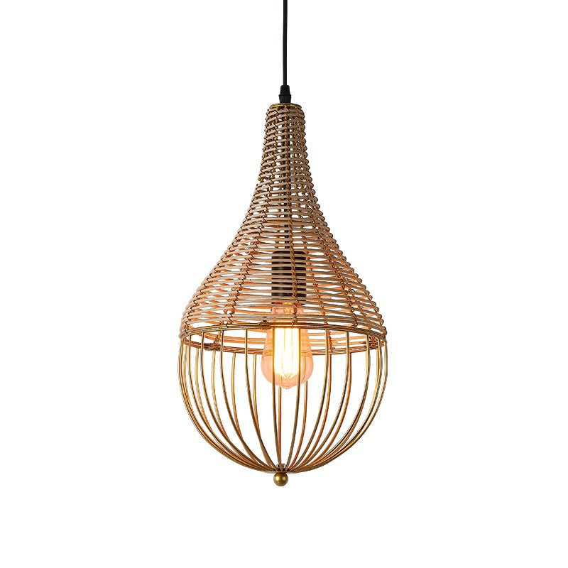 Moderne minimalistische Metall-Rattan-Tropfenform 1-Licht-Pendelleuchte für das Esszimmer 