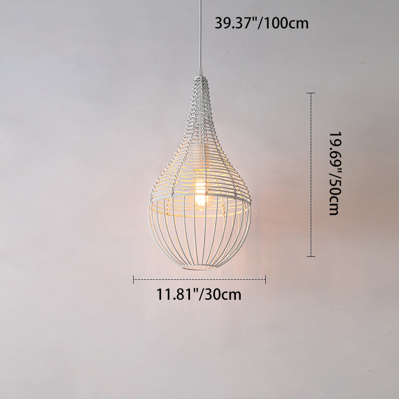 Lustre suspendu moderne minimaliste en métal et rotin en forme de goutte d&