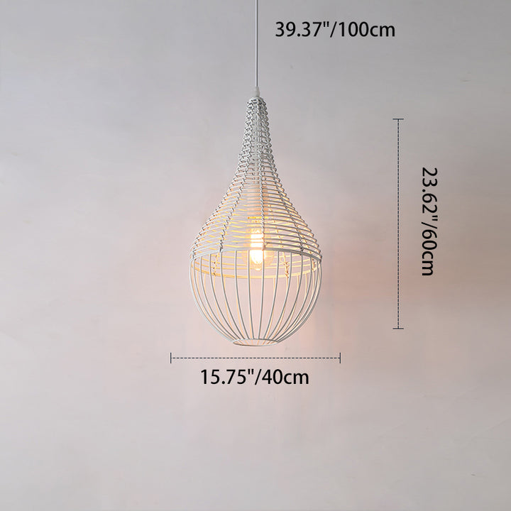 Lustre suspendu moderne minimaliste en métal et rotin en forme de goutte d&