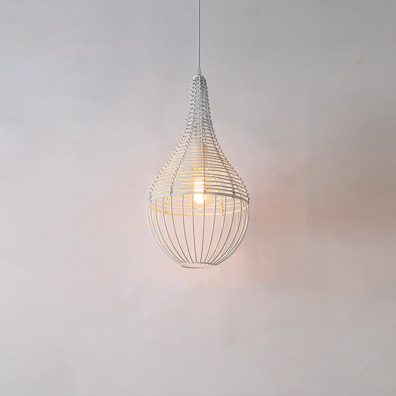 Lustre suspendu moderne minimaliste en métal et rotin en forme de goutte d&