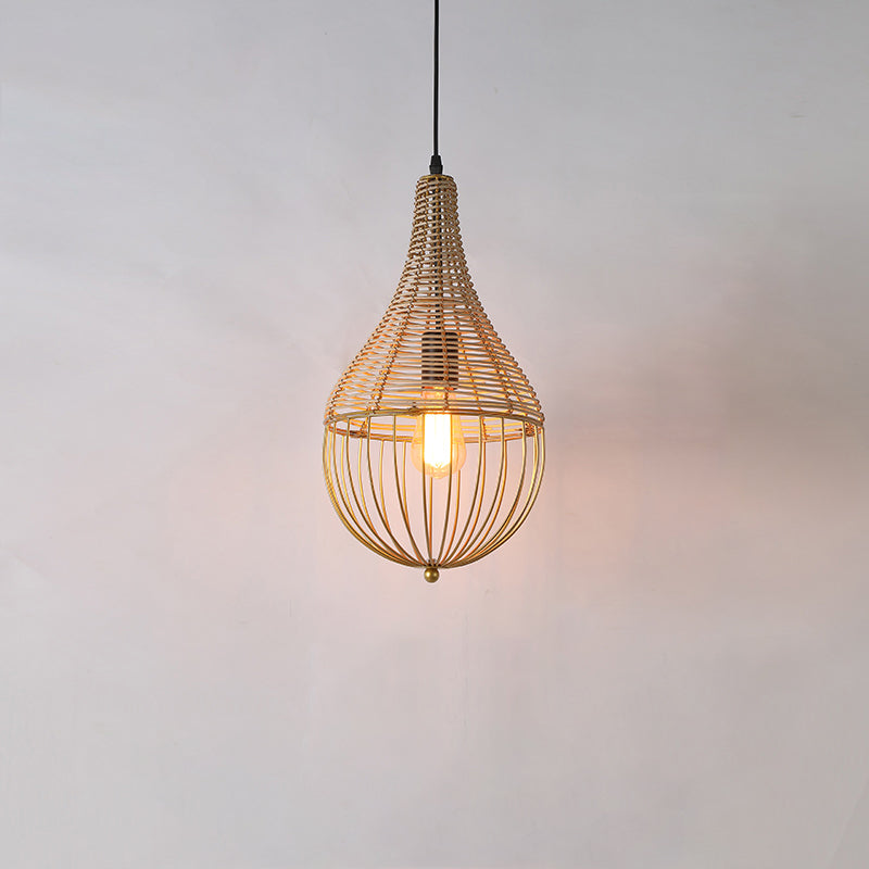 Moderne minimalistische Metall-Rattan-Tropfenform 1-Licht-Pendelleuchte für das Esszimmer 
