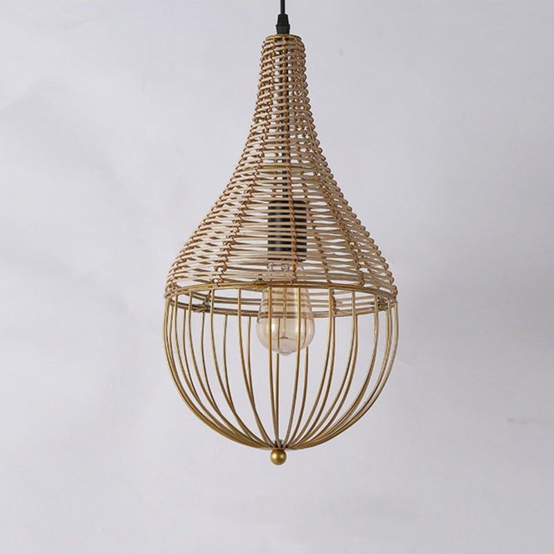 Moderne minimalistische Metall-Rattan-Tropfenform 1-Licht-Pendelleuchte für das Esszimmer 