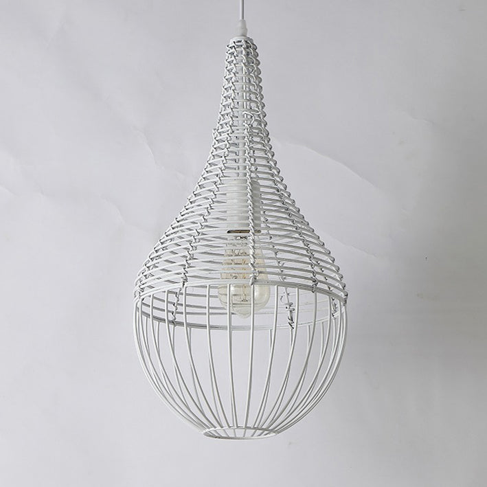 Lustre suspendu moderne minimaliste en métal et rotin en forme de goutte d&